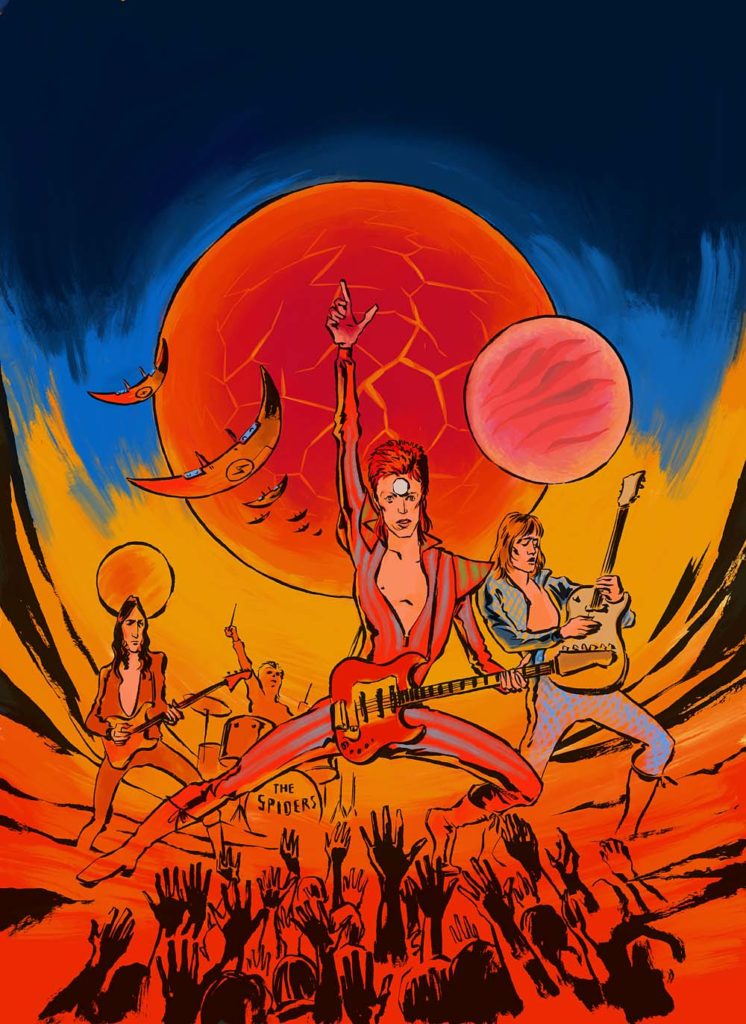 Ziggy Stardust as pinball style illustration, color